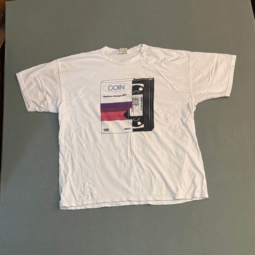 COIN Rainbow Mixtape EP1 T-Shirt Mens 2XL White Comfort Colors VHS Graphic Tee